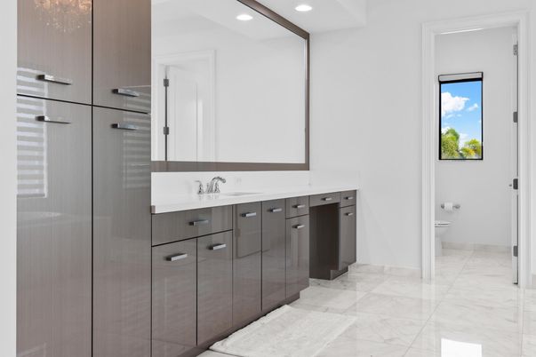 Bathroom, Dual Sink Vanities, Interior, Marble, Recessed Lighting