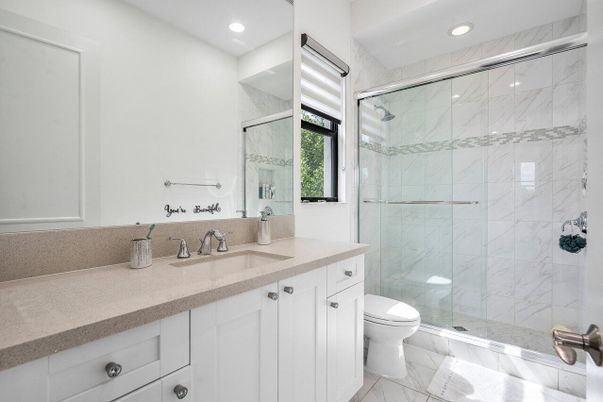 Bathroom, Glass Shower, Interior, Marble, Marble Walls, Recessed Lighting