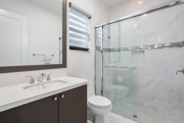 Bathroom, Glass Shower, Interior, Marble Walls, Recessed Lighting