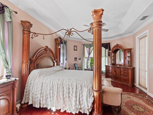 Bedroom, Chandelier, Interior, Wood Texture Flooring