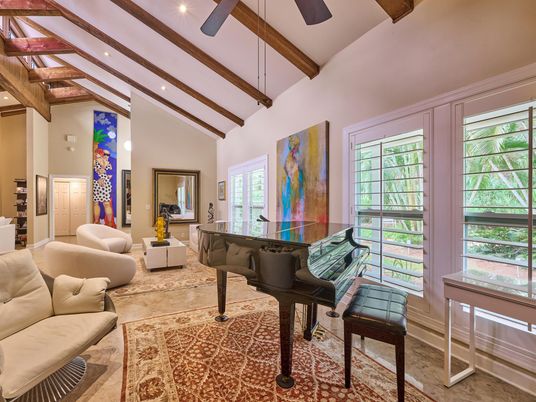 Billiard Table, Game Room, Interior, Living room, Piano, Recessed Lighting, Wooden Beams