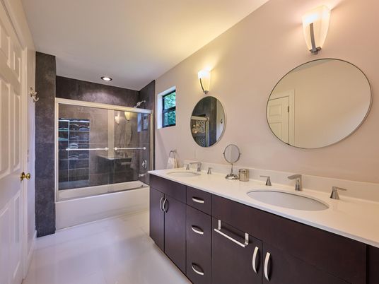 Bathroom, Dual Sink Vanities, Glass Shower, Interior, Recessed Lighting