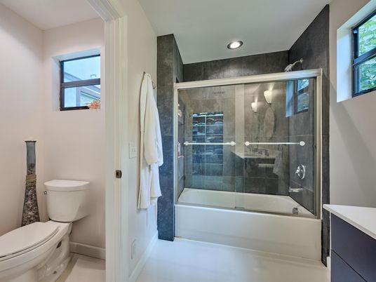 Bathroom, Glass Shower, Interior, Recessed Lighting