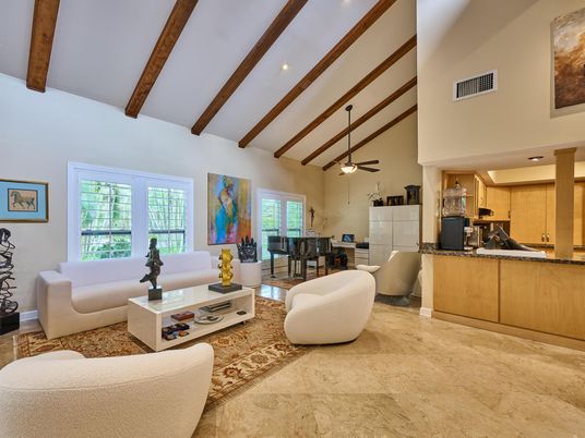 Dining room, Interior, Kitchen, Living room, Pendant Lights, Recessed Lighting, Wooden Beams