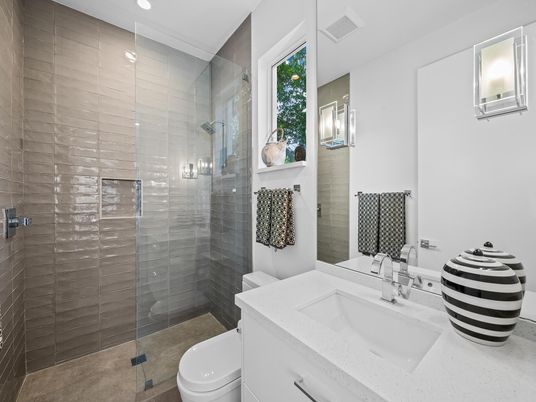 Bathroom, Glass Shower, Interior, Recessed Lighting