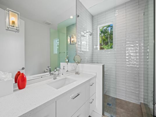 Bathroom, Dual Sink Vanities, Glass Shower, Interior, Recessed Lighting