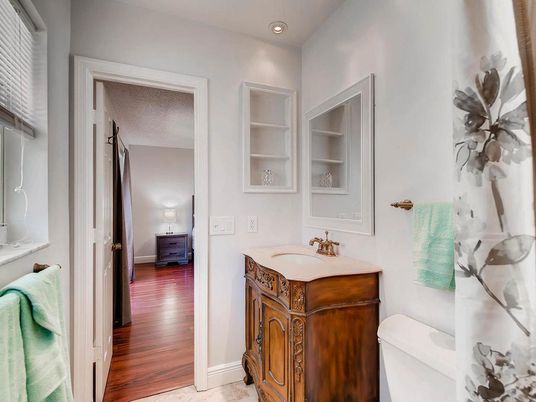 Bathroom, Interior, Recessed Lighting, Wood Texture Flooring
