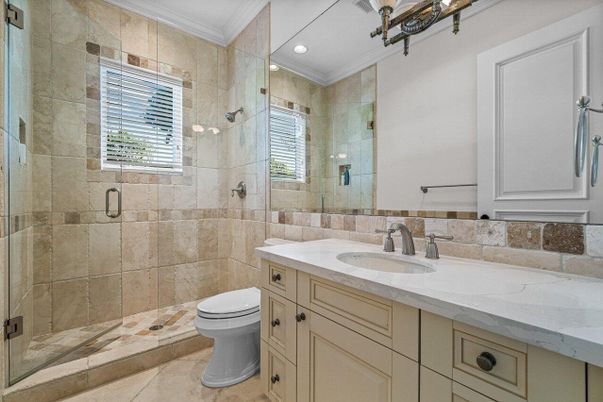 Bathroom, Glass Shower, Interior, Recessed Lighting