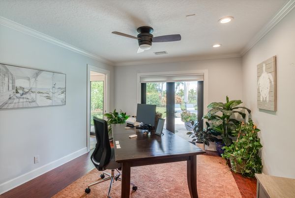Home Office, Interior, Recessed Lighting, Wood Texture Flooring
