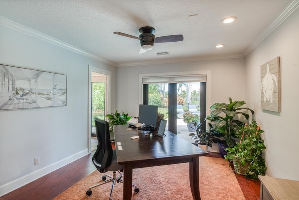 Home Office, Interior, Recessed Lighting, Wood Texture Flooring