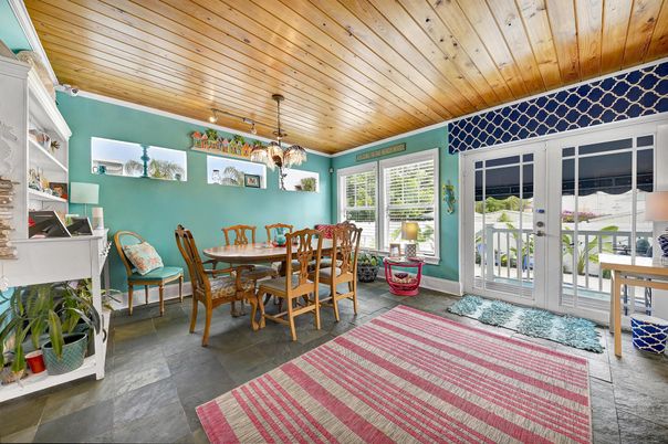 Dining room, Interior, Pendant Lights, Wooden Ceilings