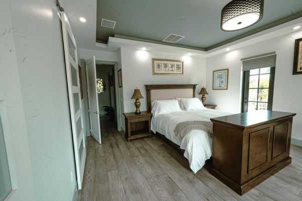 Bedroom, Interior, Recessed Lighting, Wood Texture Flooring