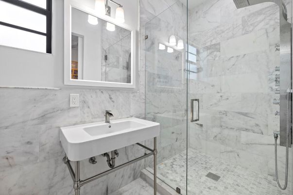 Bathroom, Glass Shower, Interior, Marble Walls