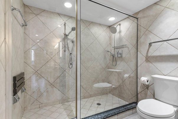 Bathroom, Glass Shower, Interior, Recessed Lighting