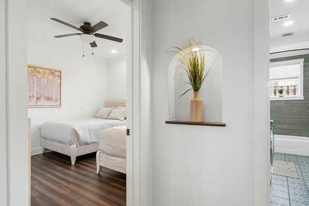 Bedroom, Interior, Recessed Lighting, Wood Texture Flooring