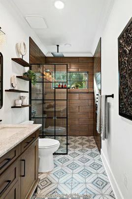 Bathroom, Glass Shower, Interior, Recessed Lighting