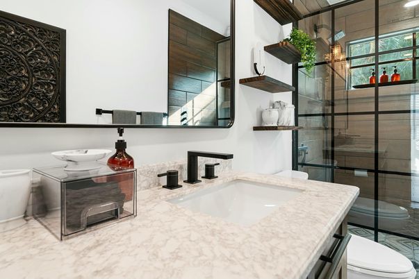 Bathroom, Glass Shower, Interior, Marble