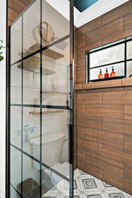 Bathroom, Glass Shower, Interior, Wooden Walls