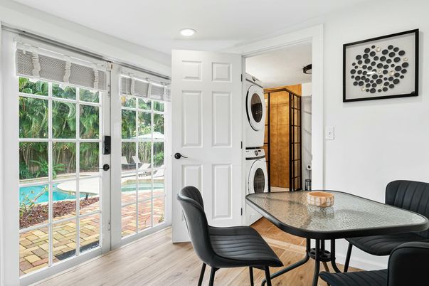 Dining room, Interior, Recessed Lighting, Washer, Wood Texture Flooring