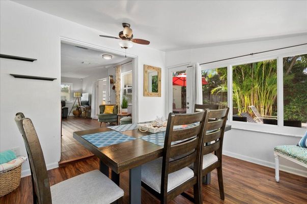 Dining room, Interior, Recessed Lighting, Wood Texture Flooring