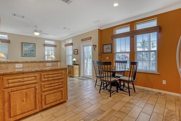 Dining room, Interior, Recessed Lighting, Wood Texture Flooring