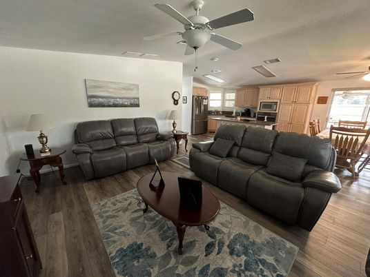 Dining room, Interior, Kitchen, Living room, Stainless Steel Appliances, Wood Texture Flooring