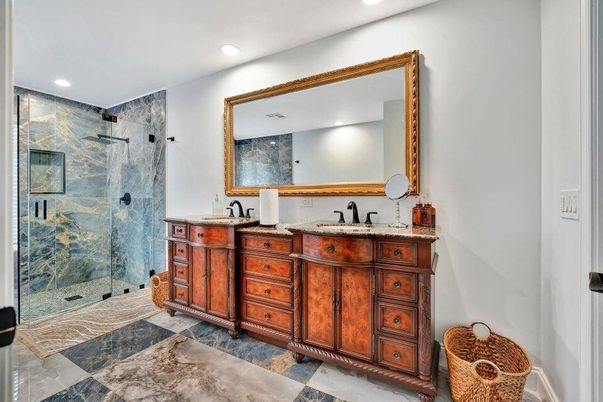 Bathroom, Dual Sink Vanities, Glass Shower, Interior, Recessed Lighting