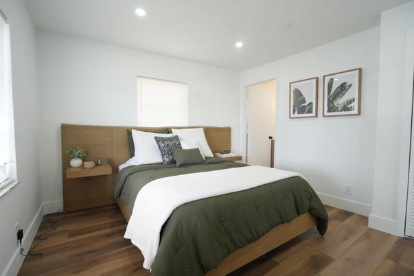 Bedroom, Interior, Recessed Lighting, Wood Texture Flooring