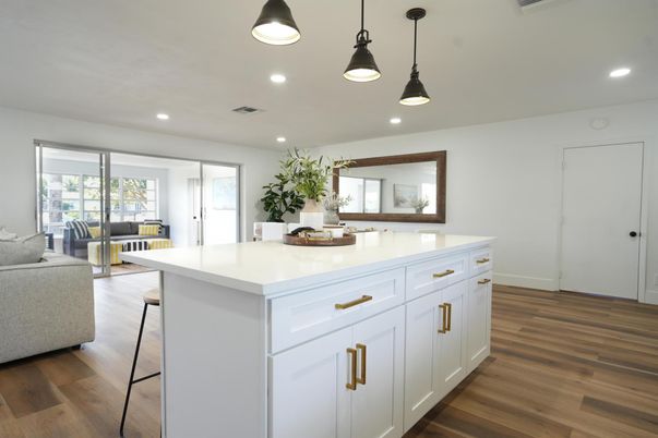 Interior, Kitchen, Pendant Lights, Recessed Lighting, Wood Texture Flooring