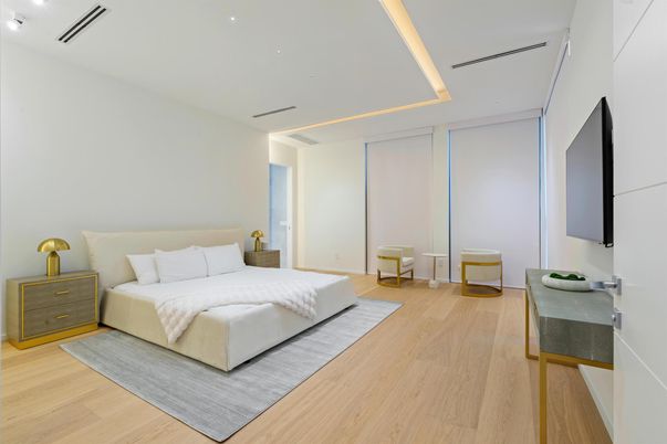 Bedroom, Interior, Recessed Lighting, Wood Texture Flooring