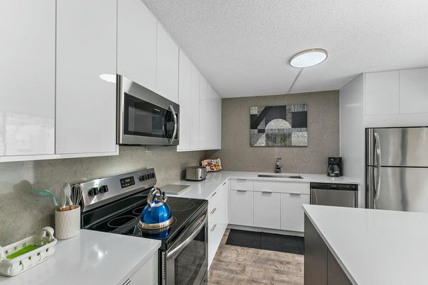 Interior, Kitchen, Stainless Steel Appliances, Wood Texture Flooring