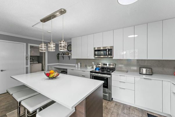 Interior, Kitchen, Pendant Lights, Stainless Steel Appliances, Wood Texture Flooring