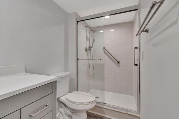Bathroom, Glass Shower, Interior, Recessed Lighting