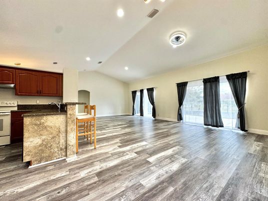 Interior, Kitchen, Recessed Lighting, Wood Texture Flooring