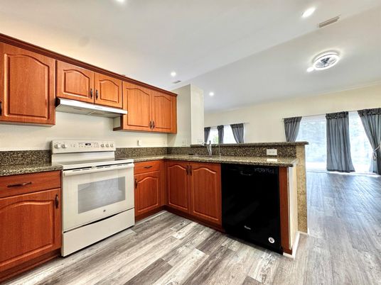 Interior, Kitchen, Recessed Lighting, Wood Texture Flooring