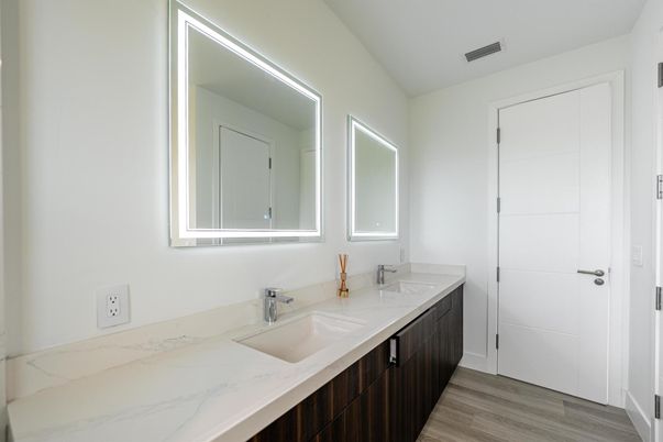 Bathroom, Dual Sink Vanities, Interior, Wood Texture Flooring