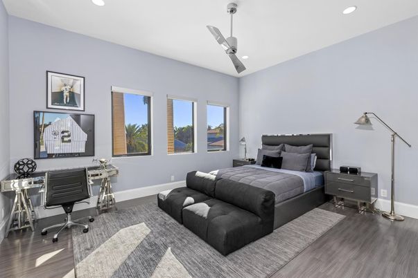 Bedroom, Home Office, Interior, Recessed Lighting, Wood Texture Flooring