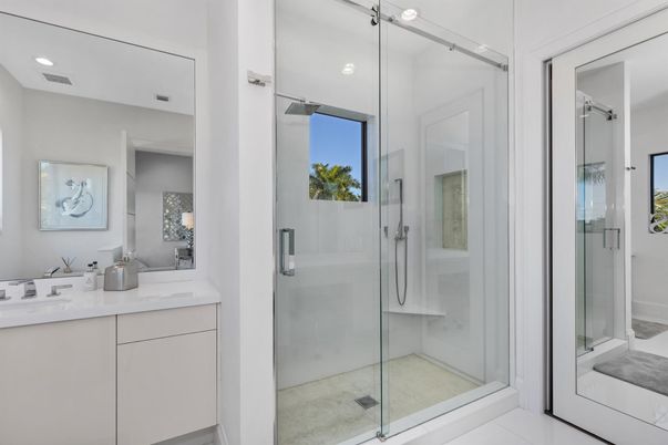 Bathroom, Dual Sink Vanities, Glass Shower, Interior, Recessed Lighting
