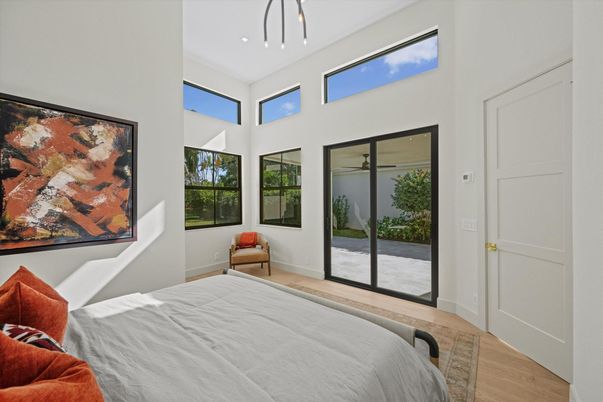 Bedroom, Interior, Pendant Lights, Recessed Lighting, Wood Texture Flooring