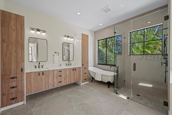 Bathroom, Dual Sink Vanities, Free Standing Baths, Glass Shower, Interior, Recessed Lighting