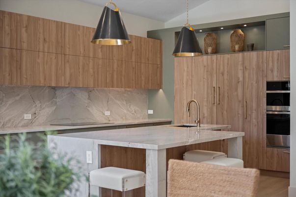 Interior, Kitchen, Pendant Lights, Recessed Lighting, Wood Texture Flooring