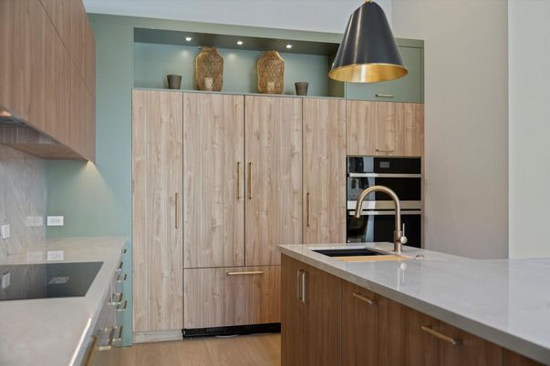 Interior, Kitchen, Recessed Lighting, Wood Texture Flooring