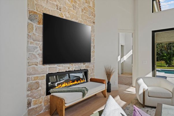 Fireplace, Interior, Stone Walls, Wood Texture Flooring