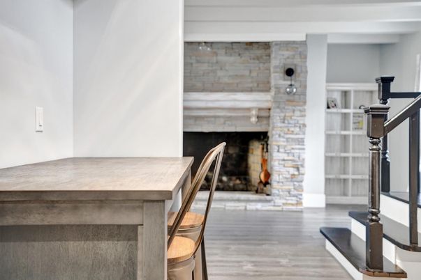 Interior, Stone Walls, Wood Texture Flooring