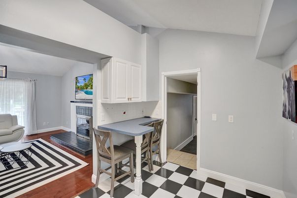Fireplace, Interior, Kitchen, Wood Texture Flooring