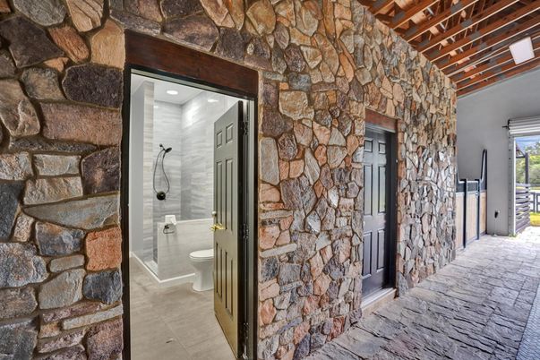 Bathroom, Interior, Stone Walls, Wooden Beams