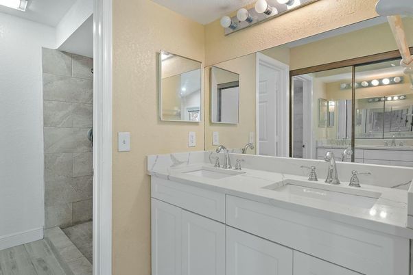 Bathroom, Dual Sink Vanities, Interior, Wood Texture Flooring