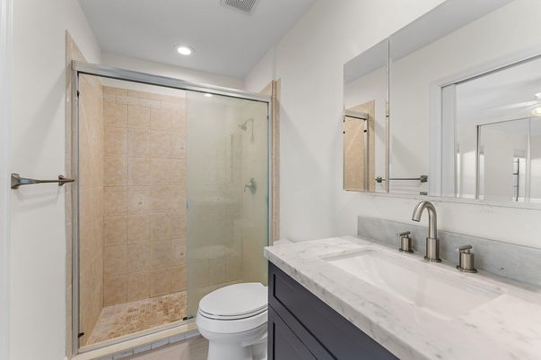 Bathroom, Glass Shower, Interior, Recessed Lighting