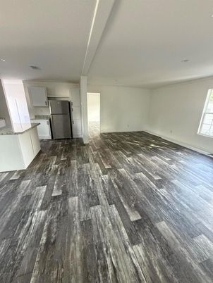 Empty room, Interior, Kitchen, Recessed Lighting, Wood Texture Flooring