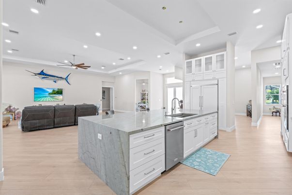 Interior, Kitchen, Living room, Recessed Lighting, Stainless Steel Appliances, Wood Texture Flooring